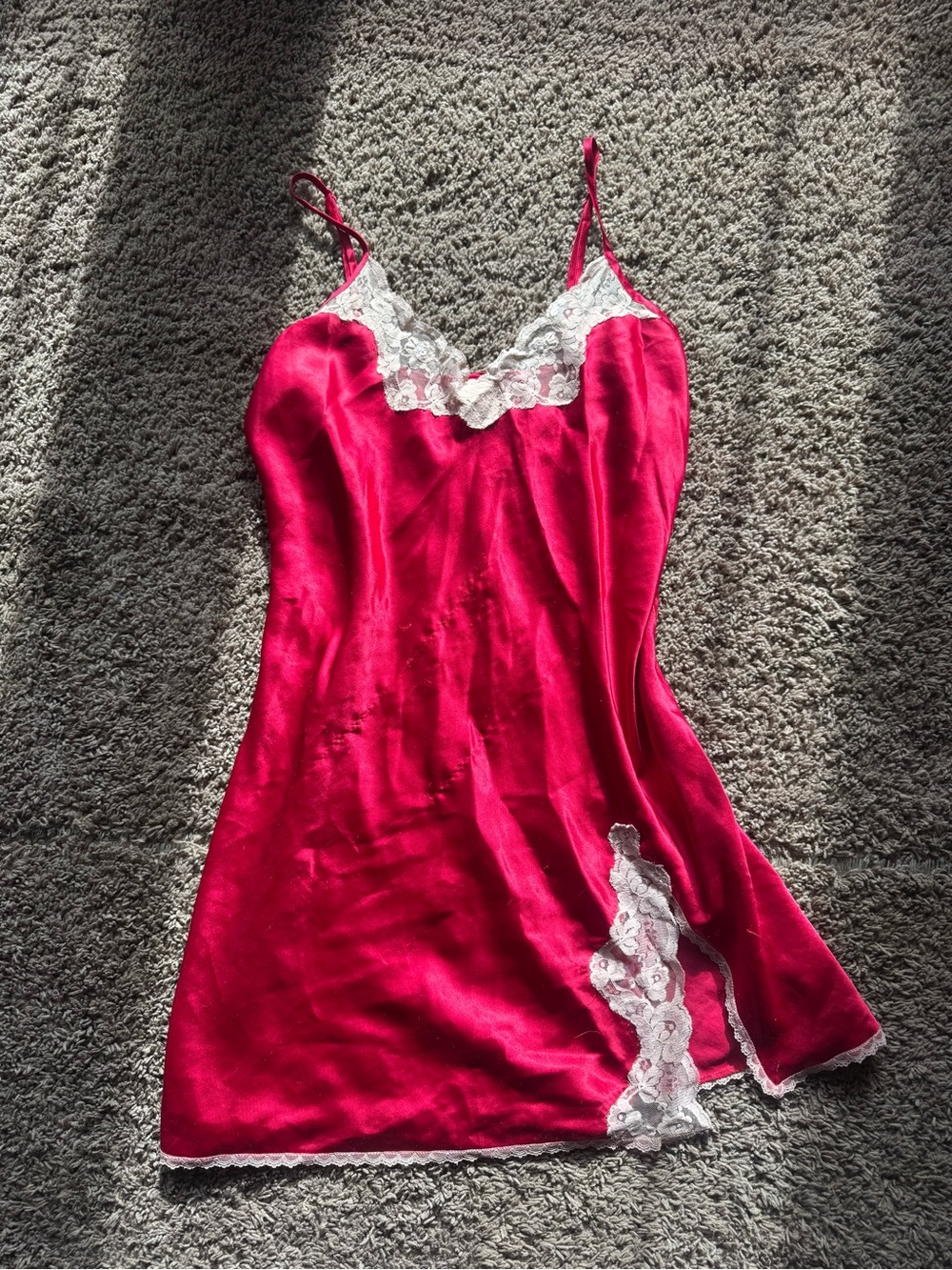 Gilligan & O'Malley Hot Pink Satin Slip with White Lace Trim